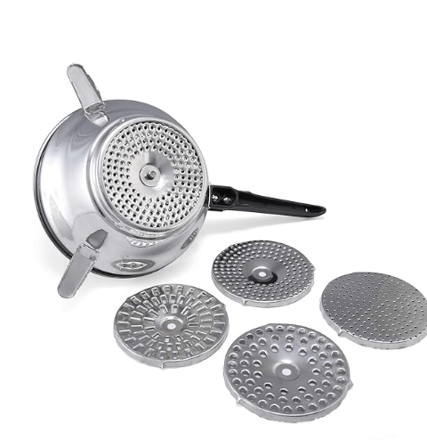 Anjali Puran Machine Delux stainless steel 5 attachements for different preparations with 5 Jali, Steel 5-piece farsan jali, puran jali, bundi jali,sev jali-CR02 - Image 2